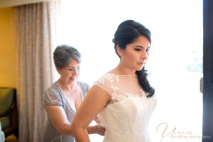 Coronado Marriott Wedding, San Diego Wedding Photography, Mother fastening bride's dress