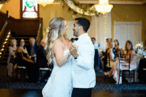 photo shoot of couple in wedding hall