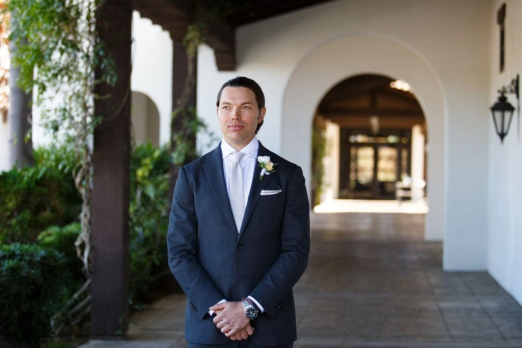 Romantic outdoor wedding portrait of bride and groom in Fallbrook, California