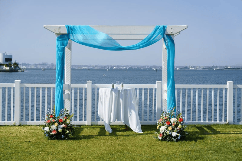 Waterfront wedding arch setup for Wedding Photography Contract.