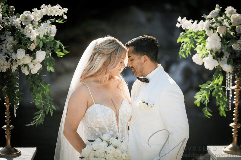 Close-up of bride and groom sharing a moment at Grand Tradition Fallbrook.