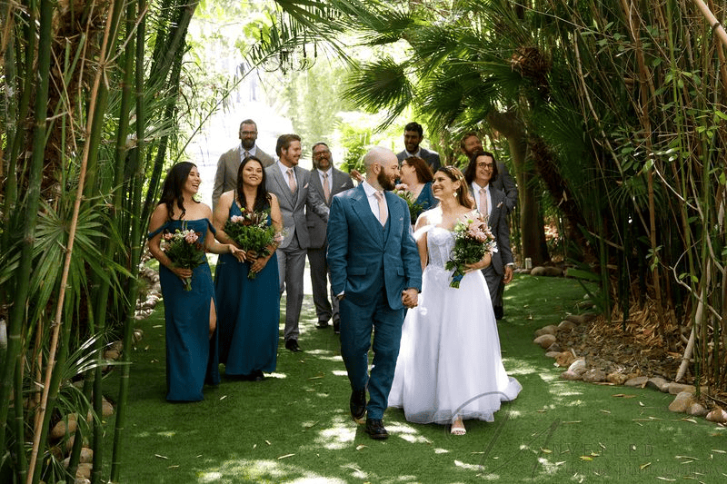 Wedding party walking at small wedding venues in San Diego.