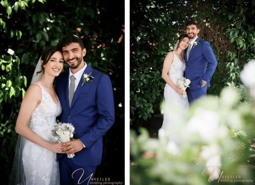 Split portrait shot of bride and groom for Wedding Album vs Digital Gallery guide.