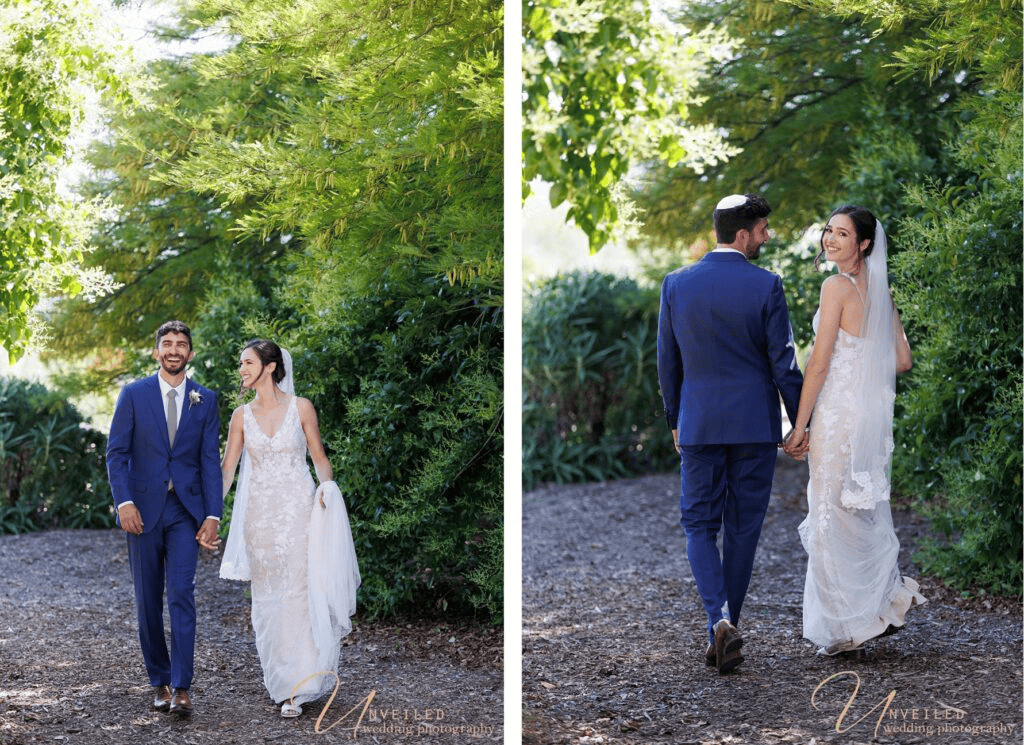 Couple walking outdoors side-by-side shot for Wedding Album vs Digital Gallery guide.